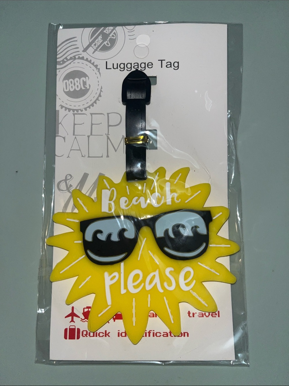 Beach Please Yellow Sun Luggage Tag with Sunglasses